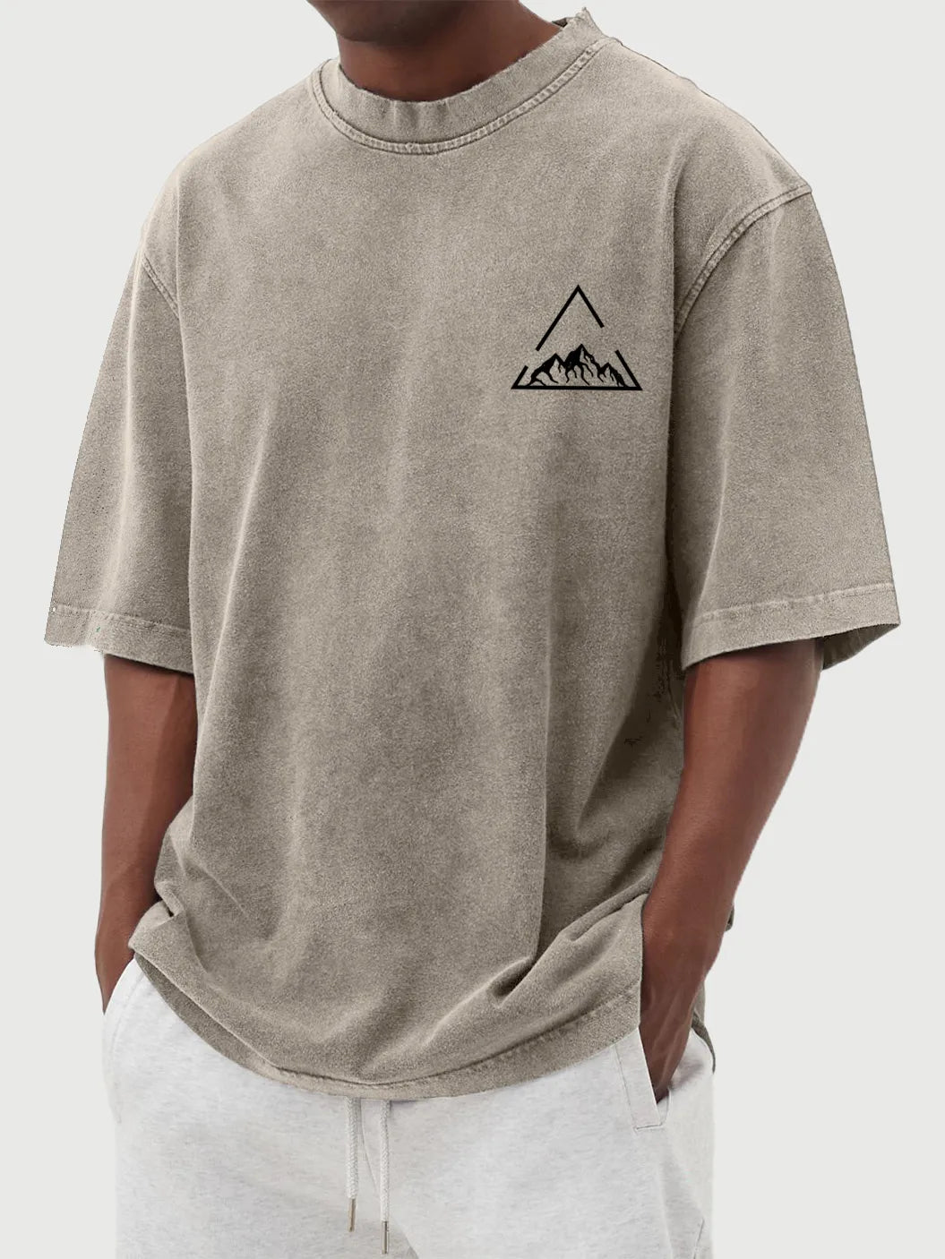 Vintage Wash Triangle Mountain Print Short Sleeve T-Shirt