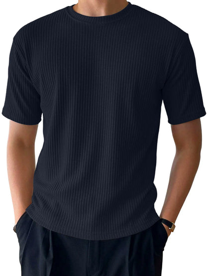 Loose Textured Striped Short Sleeve T-Shirt