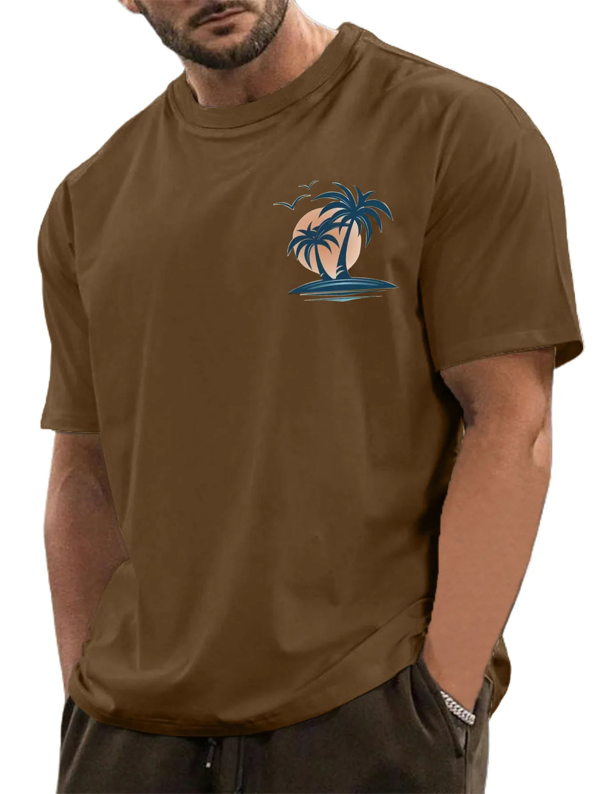 Pure Cotton Palm Tree Print Short Sleeve T-Shirt