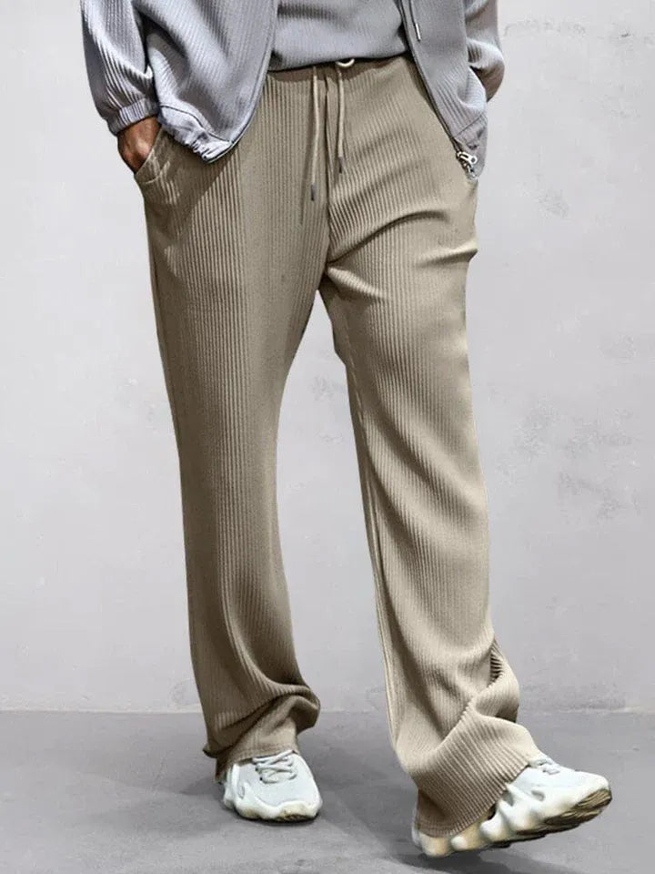 Ribbed Loose Drawstring Straight Pants