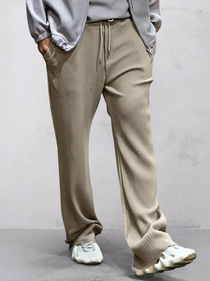 Ribbed Loose Drawstring Straight Pants