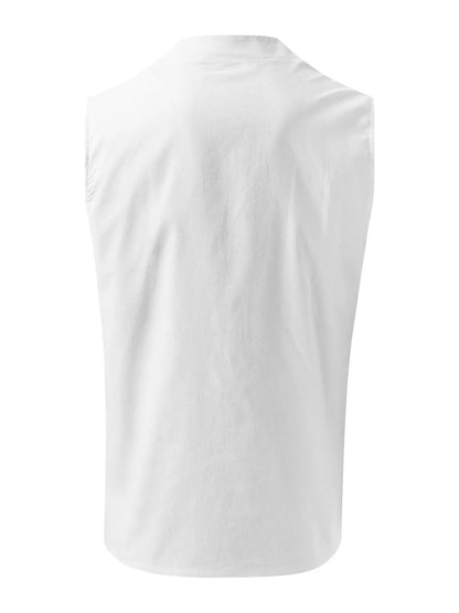 Cotton Linen Henley Sleeveless Vest