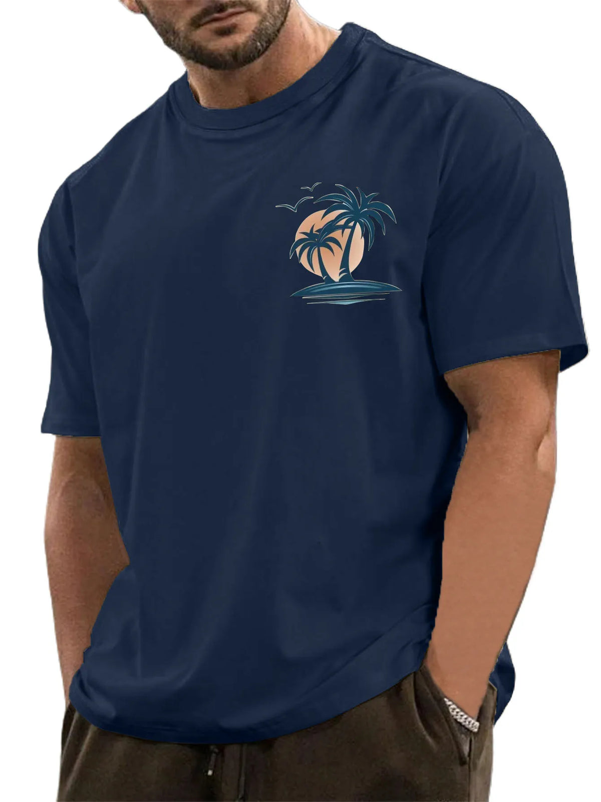 Pure Cotton Palm Tree Print Short Sleeve T-Shirt