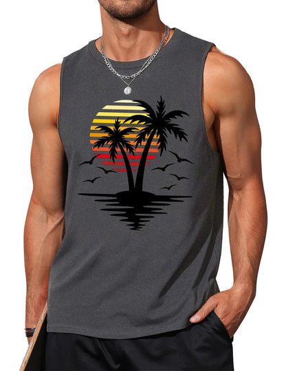 Palm Tree Sleeveless Muscle Tank Top