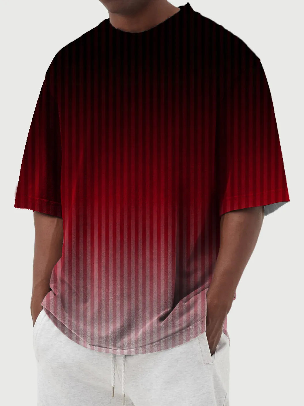 Gradient Vertical Stripe Printed Short Sleeve T-Shirt