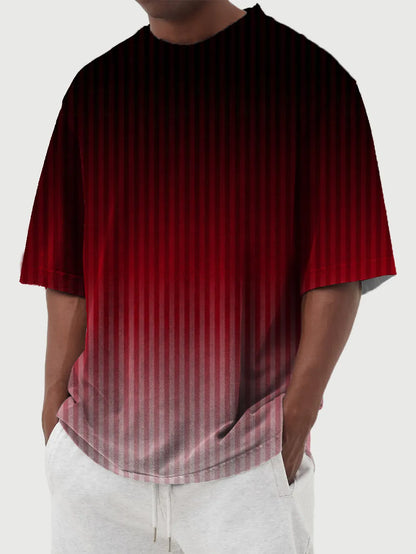 Gradient Vertical Stripe Printed Short Sleeve T-Shirt