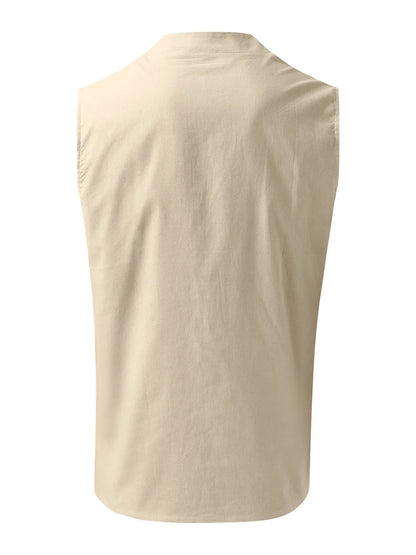 Cotton Linen Henley Sleeveless Vest