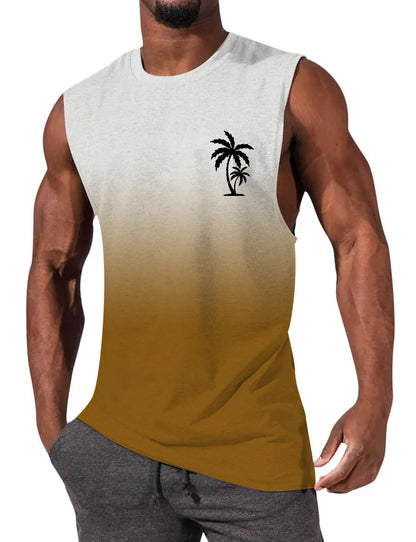 Gradient Color Palm Tree Hawaiian Print Sleeveless T-Shirt