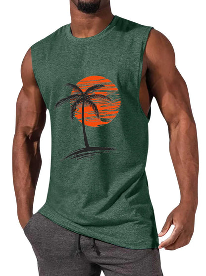 Solid Color Hawaiian Coconut Sleeveless Print T-Shirt