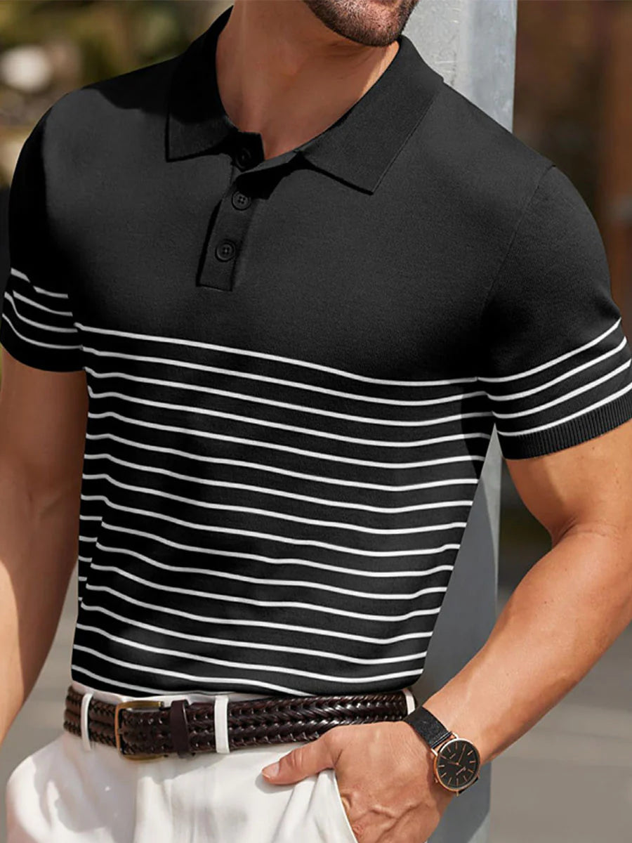 Contrast Stripe Ice Silk Knit Polo Shirt
