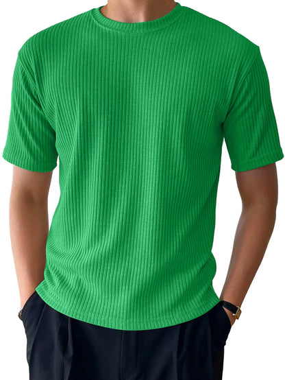 Loose Textured Striped Short Sleeve T-Shirt