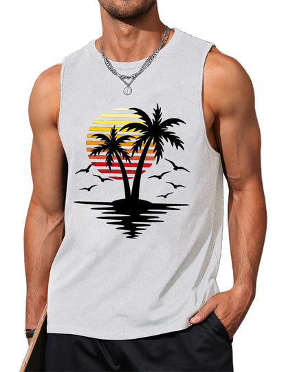 Palm Tree Sleeveless Muscle Tank Top
