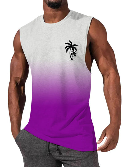 Gradient Color Palm Tree Hawaiian Print Sleeveless T-Shirt