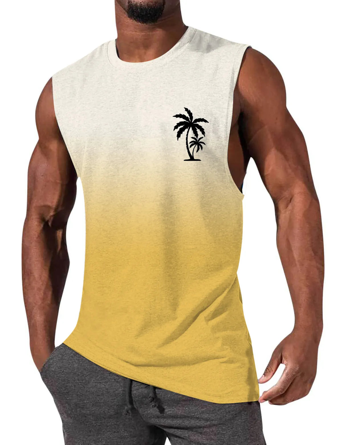 Gradient Color Palm Tree Hawaiian Print Sleeveless T-Shirt