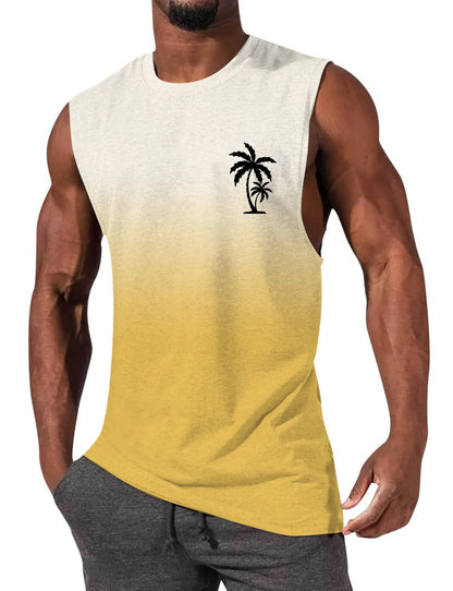 Gradient Color Palm Tree Hawaiian Print Sleeveless T-Shirt