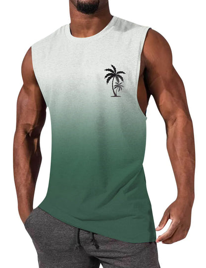 Gradient Color Palm Tree Hawaiian Print Sleeveless T-Shirt