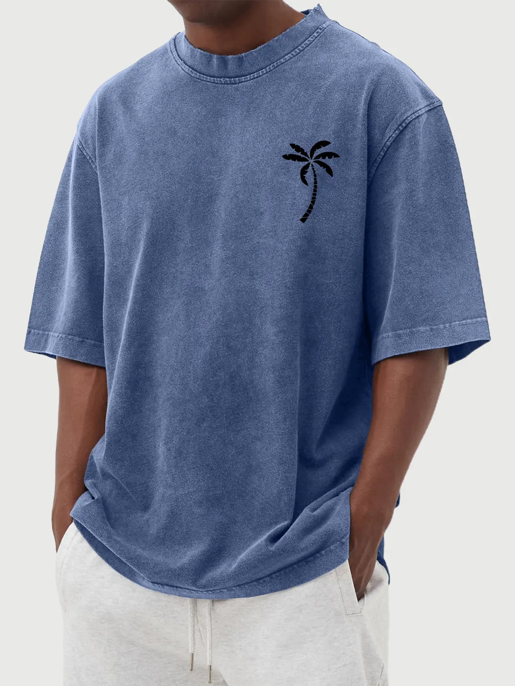 Vintage Washed Distressed Coconut Print Short Sleeve T-Shirt