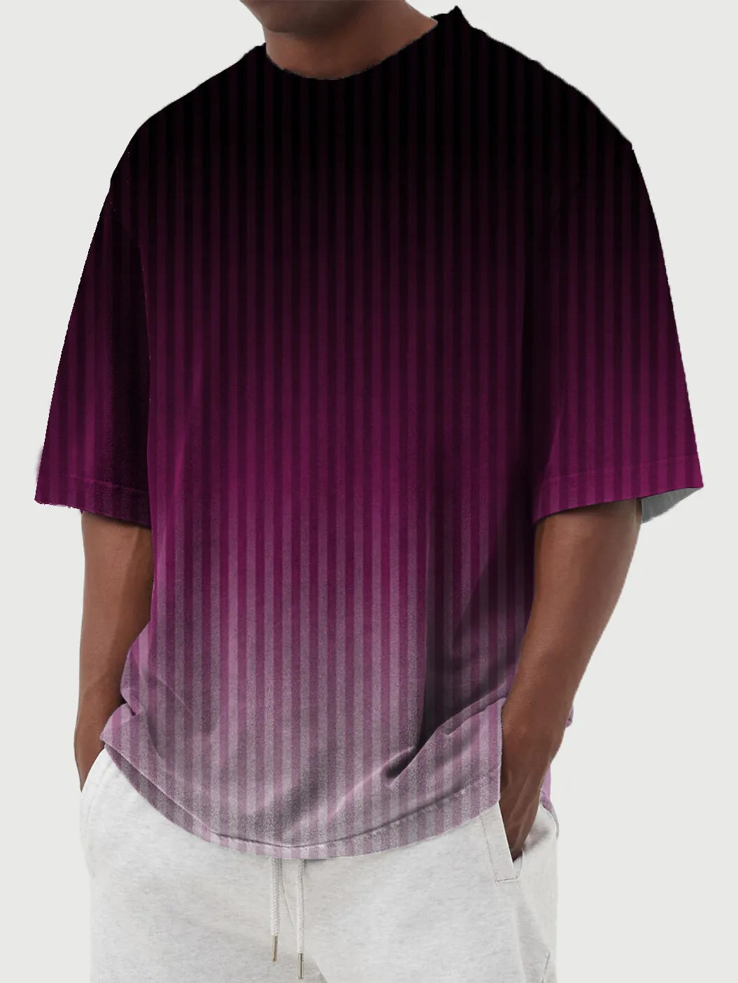 Gradient Vertical Stripe Printed Short Sleeve T-Shirt