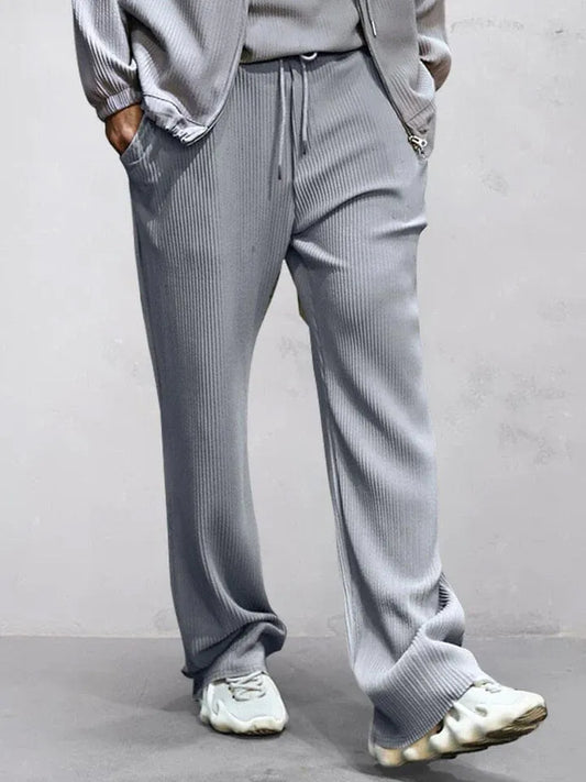 Ribbed Loose Drawstring Straight Pants
