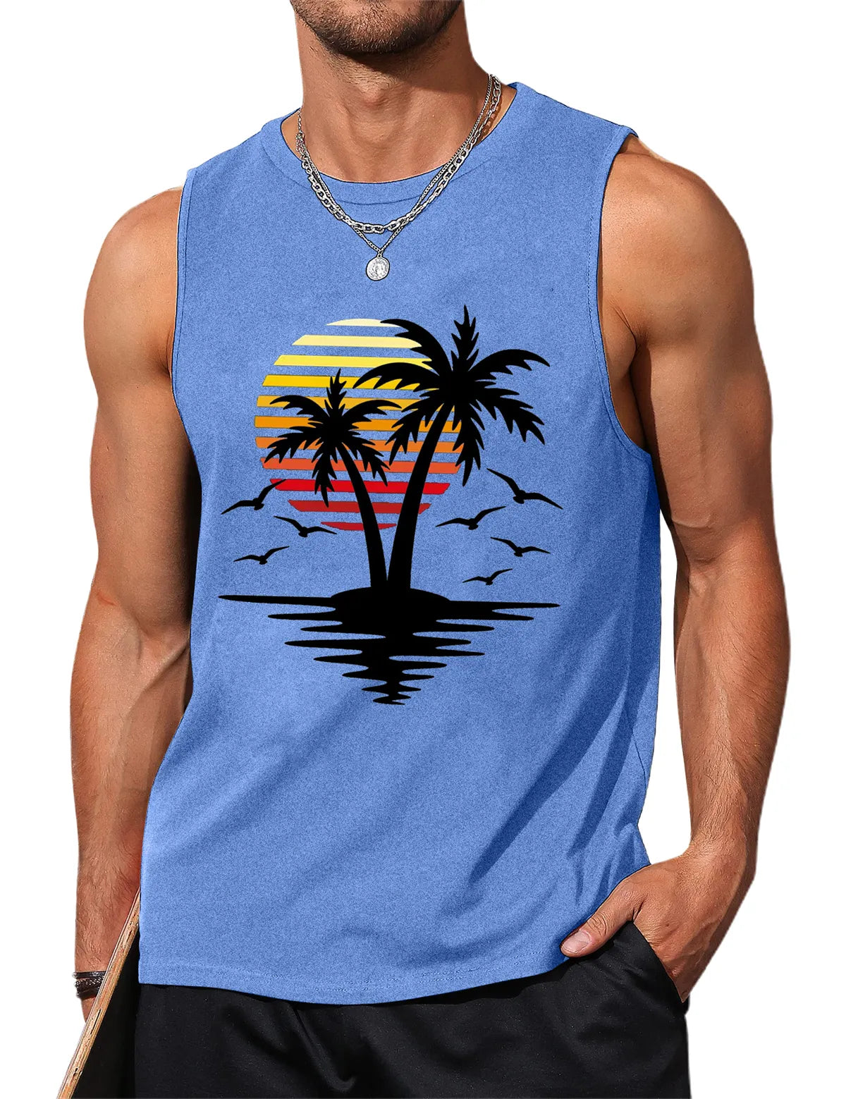 Palm Tree Sleeveless Muscle Tank Top