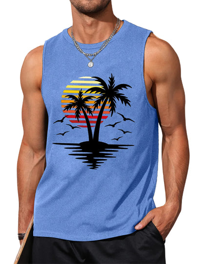 Palm Tree Sleeveless Muscle Tank Top