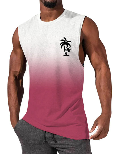 Gradient Color Palm Tree Hawaiian Print Sleeveless T-Shirt