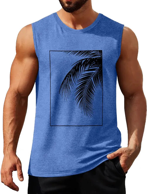 Hawaiian Solid Color Palm Leaf Print Sleeveless Tank Top