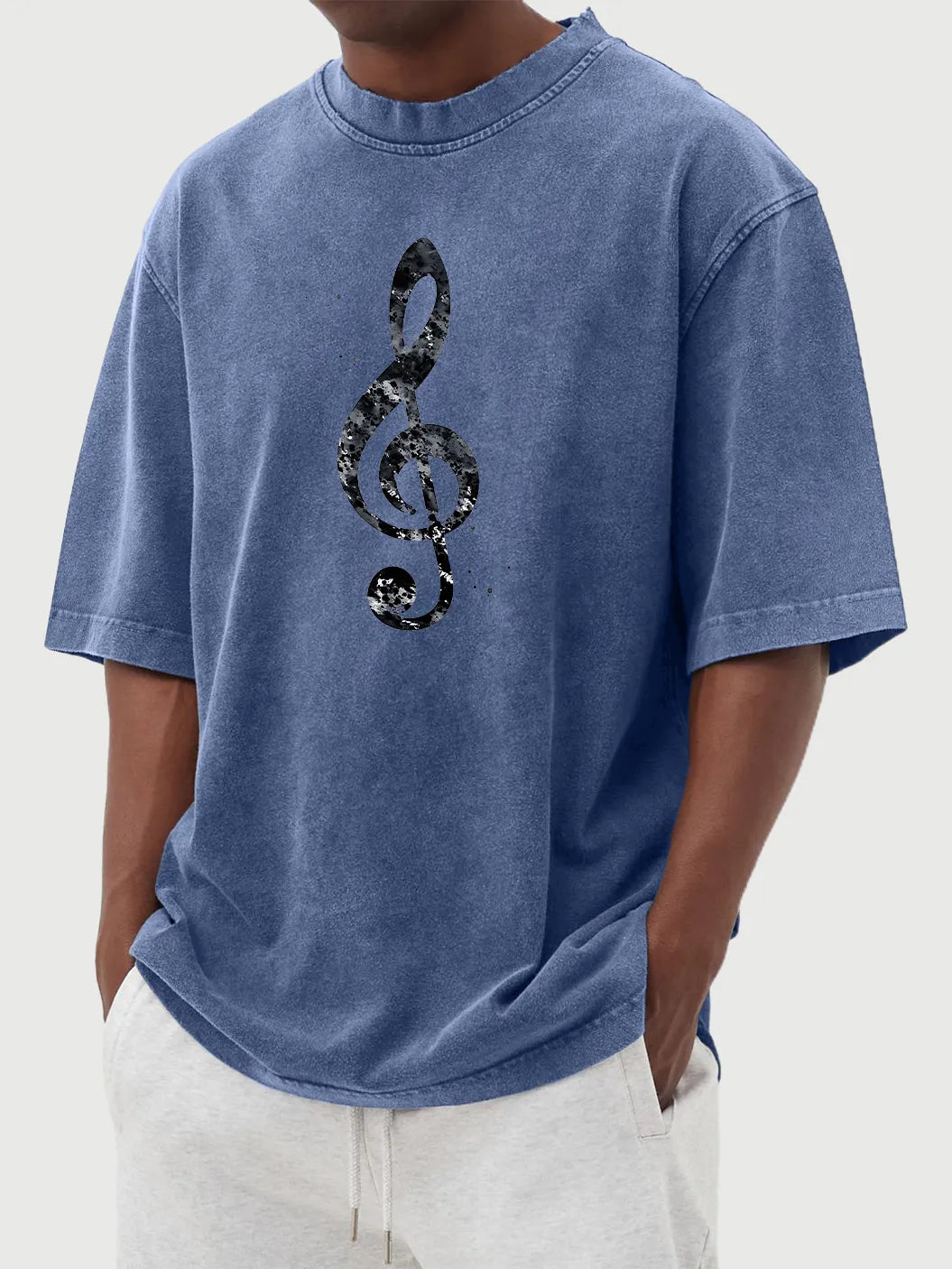 Vintage Washed Distressed Note Print Short Sleeve T-Shirt