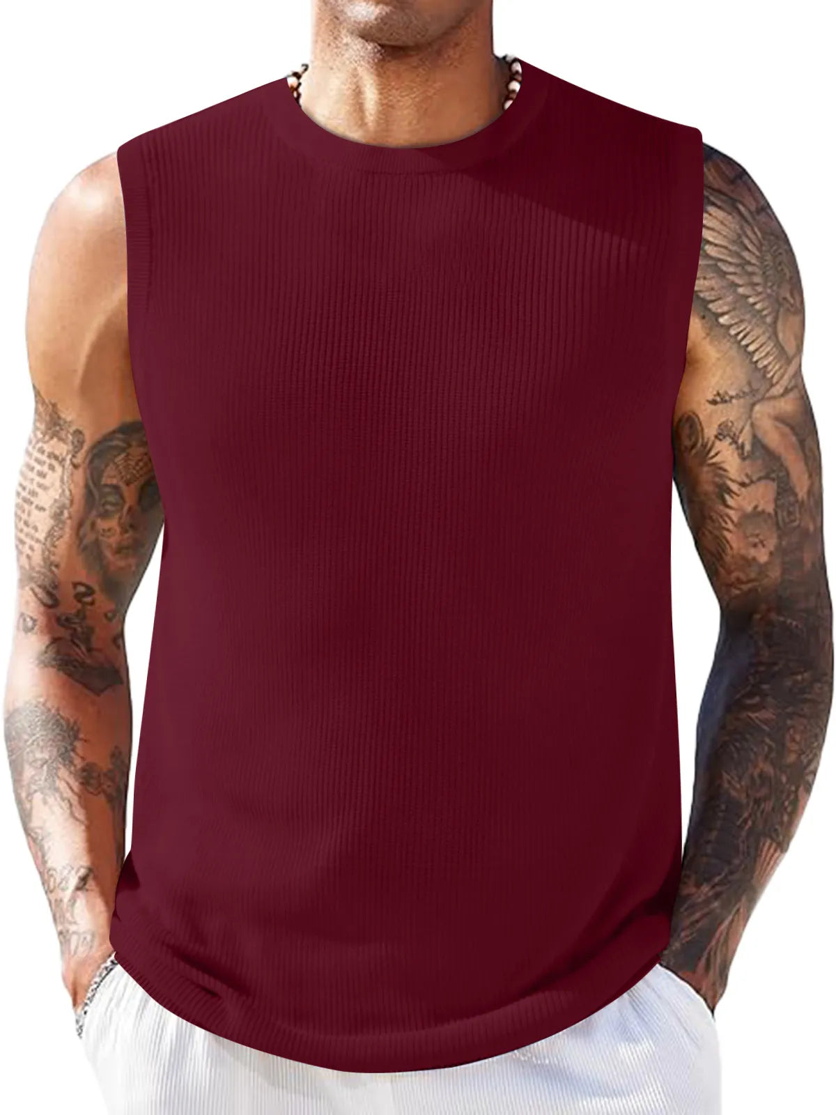 Ribbed Round Neck Sleeveless Vest