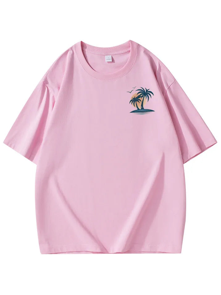 Pure Cotton Palm Tree Print Short Sleeve T-Shirt