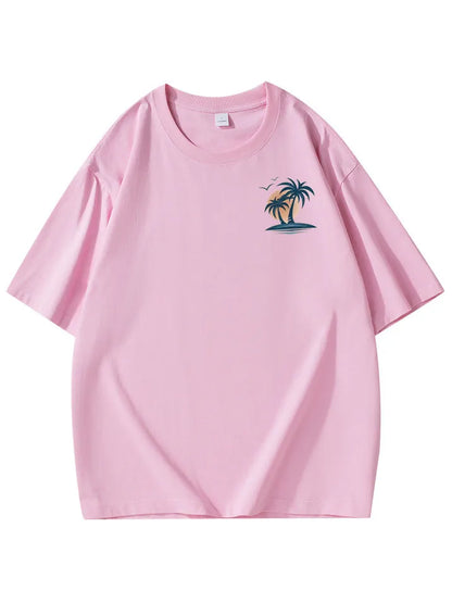 Pure Cotton Palm Tree Print Short Sleeve T-Shirt
