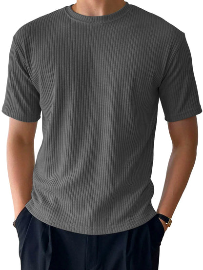 Loose Textured Striped Short Sleeve T-Shirt