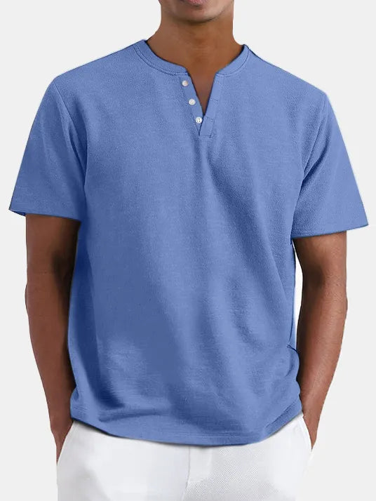 Solid Color Henley Short Sleeve T-Shirt
