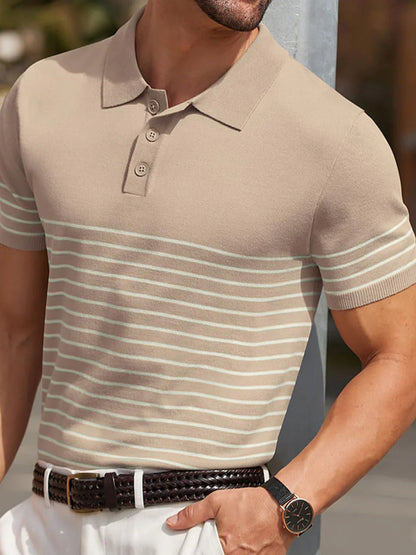 Contrast Stripe Ice Silk Knit Polo Shirt