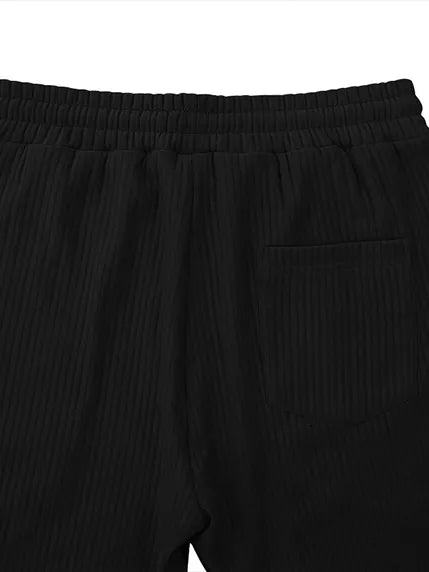 Ribbed Loose Drawstring Straight Pants