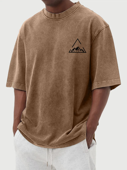 Vintage Wash Triangle Mountain Print Short Sleeve T-Shirt