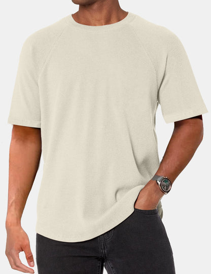Solid Color Waffle Raglan Short Sleeve T-Shirt