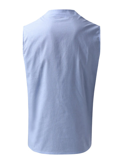 Cotton Linen Henley Sleeveless Vest