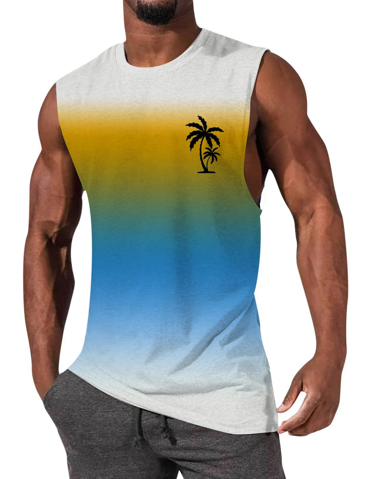 Gradient Color Palm Tree Hawaiian Print Sleeveless T-Shirt