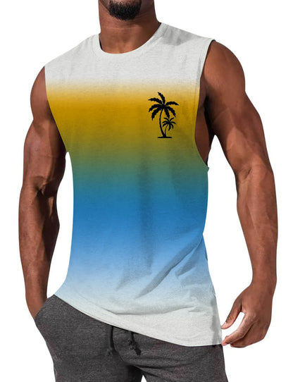 Gradient Color Palm Tree Hawaiian Print Sleeveless T-Shirt